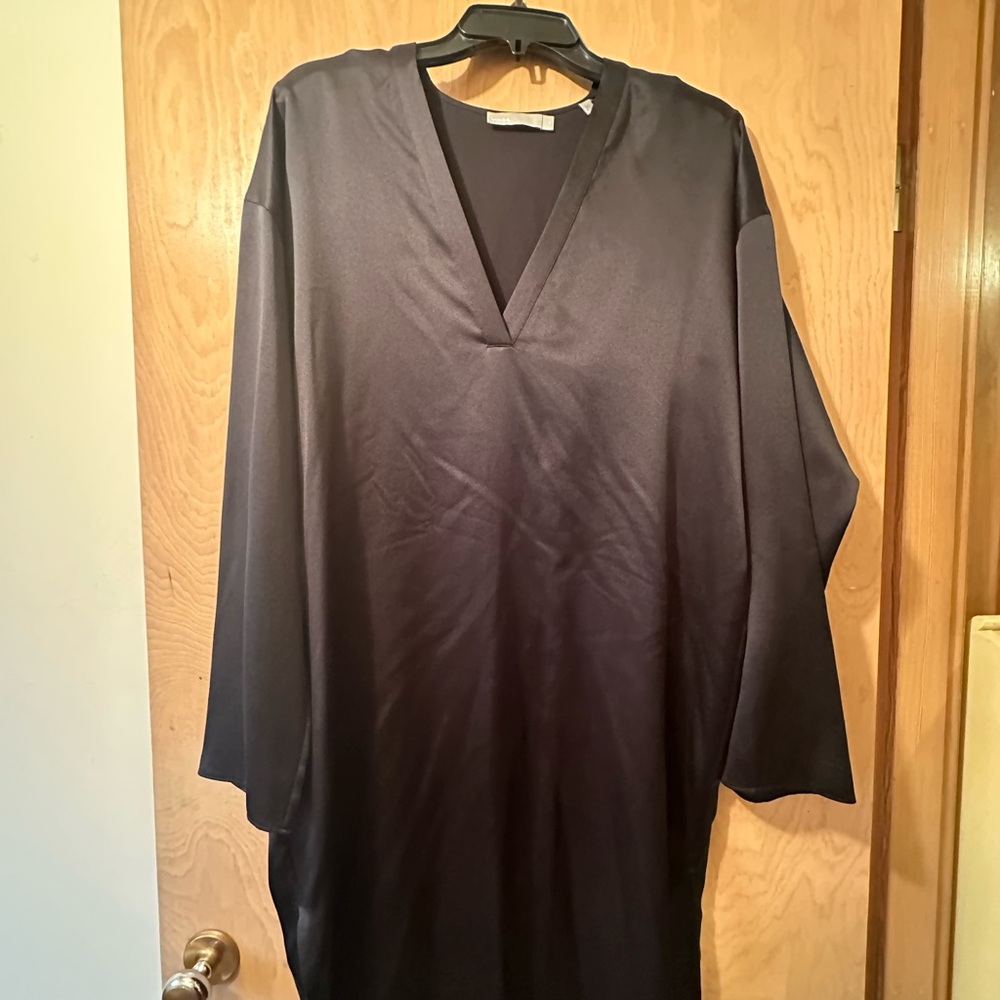 Vince Black Satin V-Neck Tunic Dress